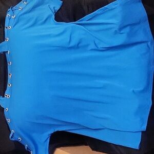 Blue Women's Top with Grommet Detail